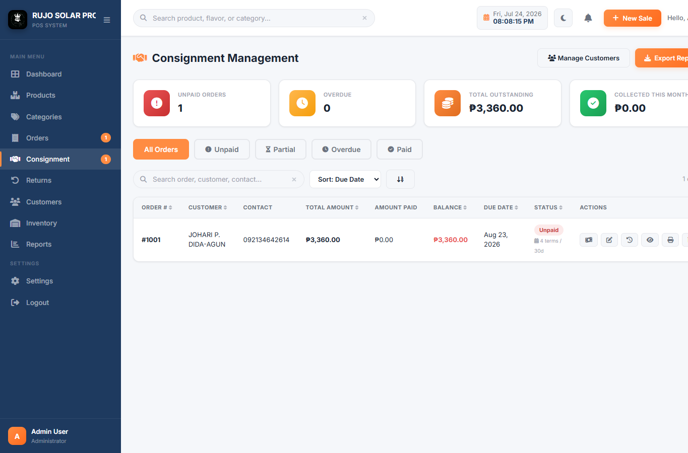 Consignment module